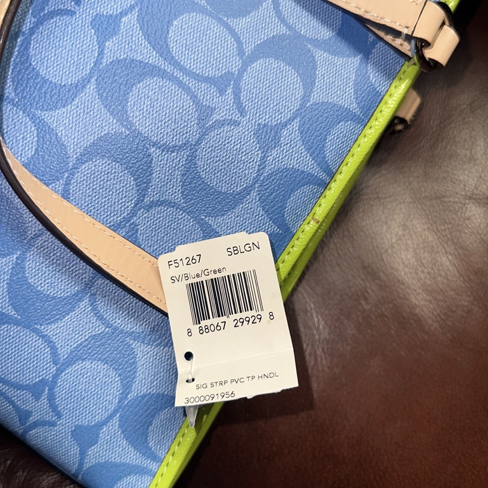 🔥🔥🔥Vintage New Coach Blue and Green Signature Small Tote Bag - Picture 7 of 11